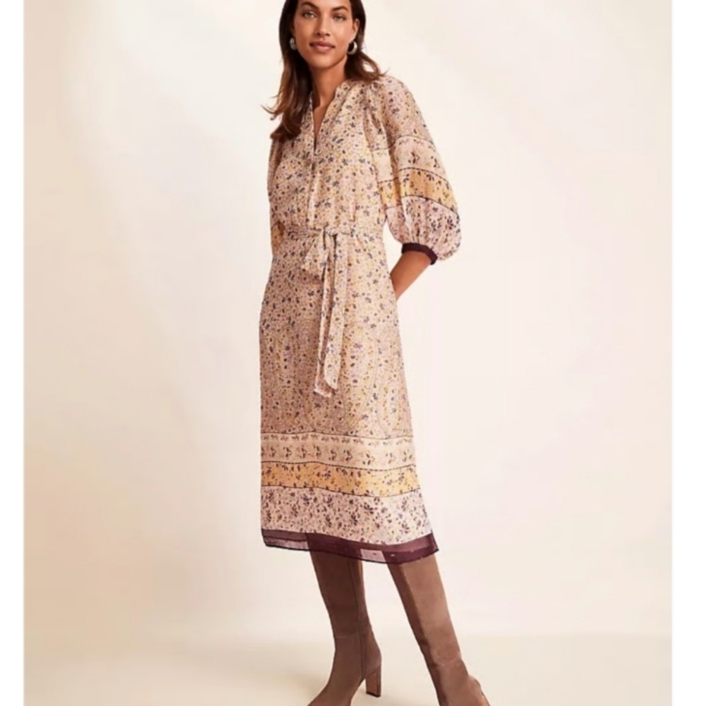 Ann Taylor Brand new W/Tags Boho Floral Midi Dress in Cream, Purple Yellow